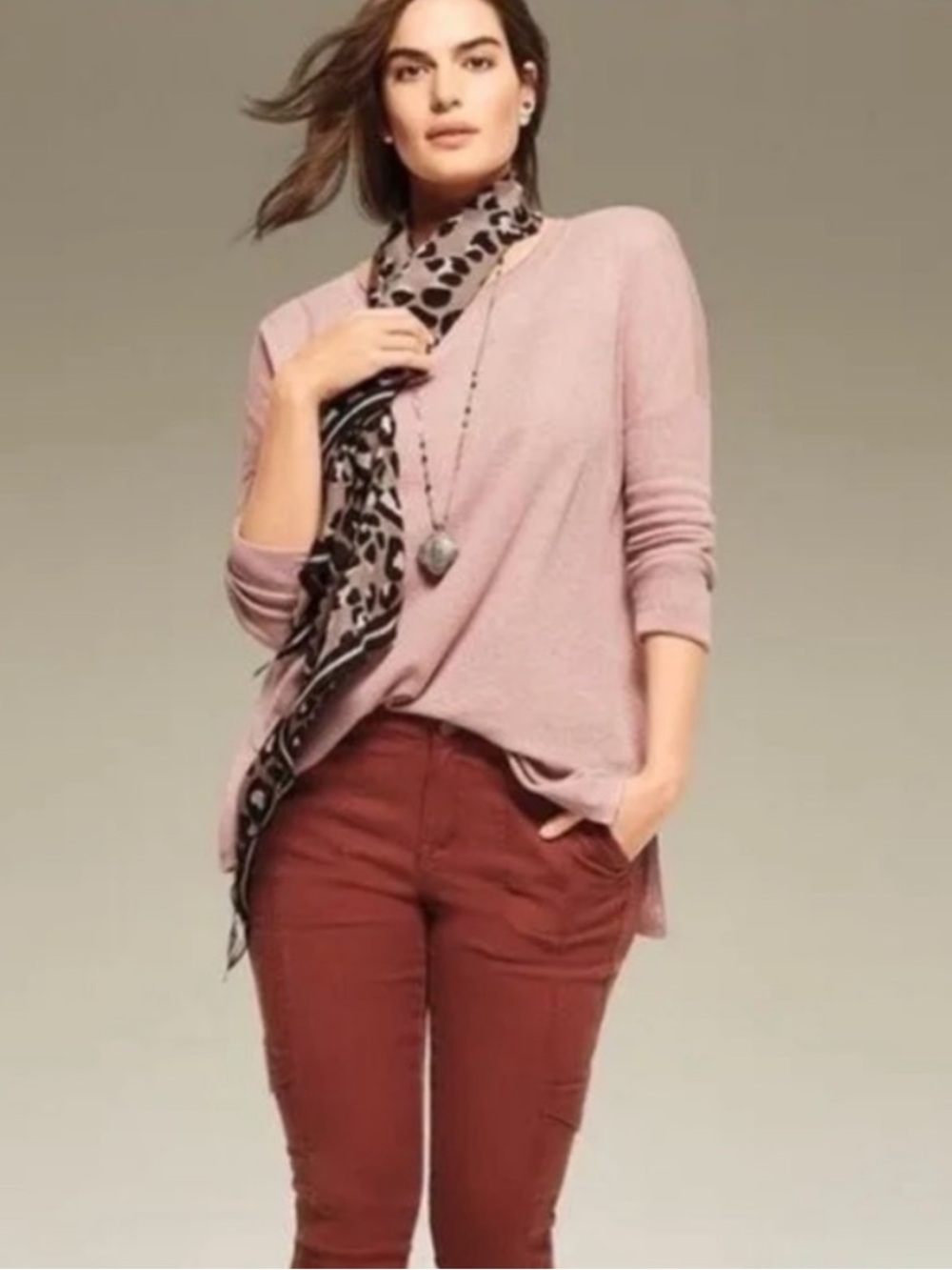 Cabi # 3528 "Play Pullover" in Rosewood Pink Long Sleeve Sweater
